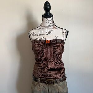 twik brown velvet y2k tube top with embellishments